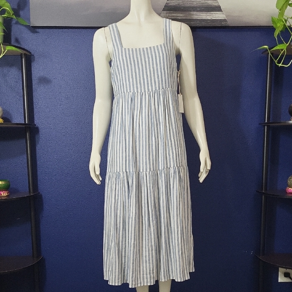 Matty M Blue and White Striped Midi Dress
